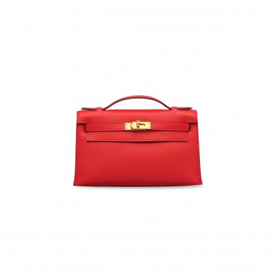 HERMÈS MASTER LEATHER KELLY POCHETTE WITH GOLD HARDWARE (22*14*7cm) 